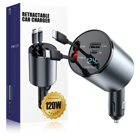 120W 4-in-1 Retractable Car Charger